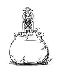 Halloween witch preparing potion