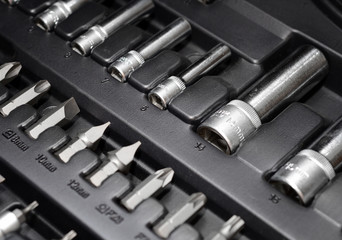 Toolbox, tools kit detail close up