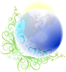 Blue planet Earth with branch.