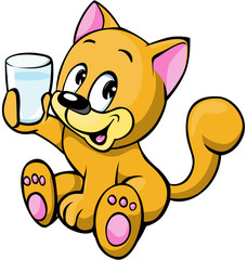 illustration de chat et verre de lait