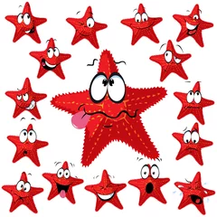  Rode zee-ster cartoon met veel uitdrukkingen © hanaschwarz