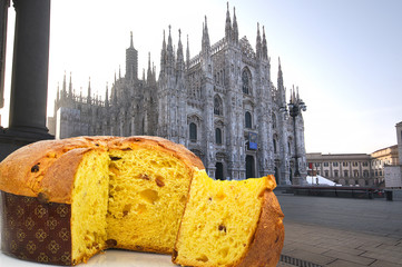 Panettone with cathedral background