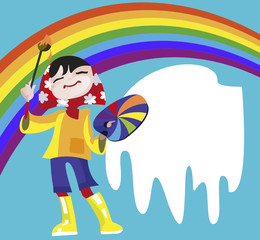 The  girl - artist draws a rainbow