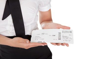 Hospitality hostess presenting a voucher