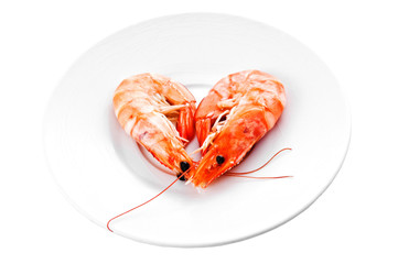 shrimps on a white plate