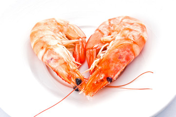 shrimps on a white plate