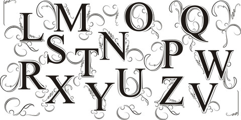 Set of decorative floral letters