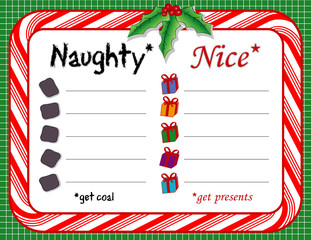 Santa’s Naughty and Nice List, candy cane frame, coal, presents - obrazy, fototapety, plakaty