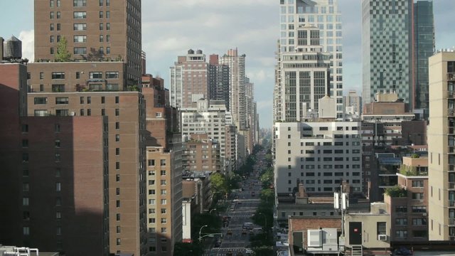 New York City Skyline Manhattan street birds view helicopter