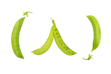 Green pea pod isolated on white background