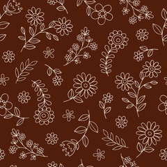 Outline Flower Doodles Seamless Repeat Pattern
