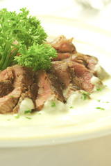 Beef grill slice on dish