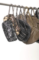 fashion handbag on hangers