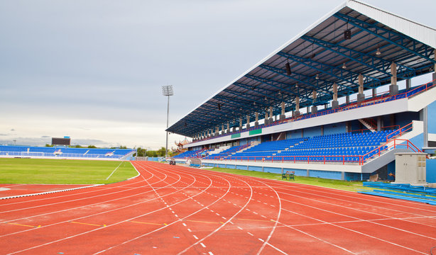 Fototapeta Stadium main stand and runing track