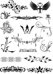 Rich collection of decor elements for design or tattoo