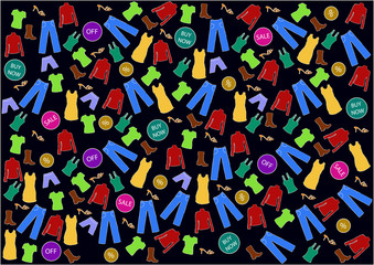 color vector clothes and shopping tags isolated on black