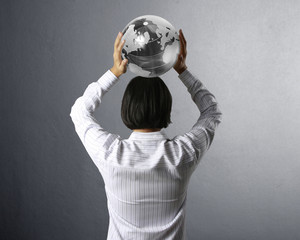  earth globe in his hands