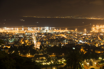 view of the city of haifa by night, israel