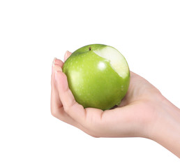 Woman hand with green apple isolated
