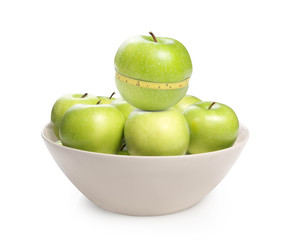 Green apple with measurement isolated