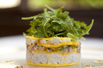 Entrée, salade, cuisine, gastronomie, plat, crabe, mangue