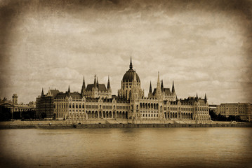 Budapest – Hungarian Parliament – old postcard effect