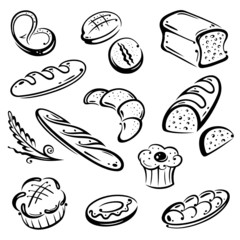 Backwaren, Bäcker, Bäckerei, Brot, vector set