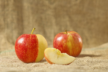 Two fresh red apple and slice