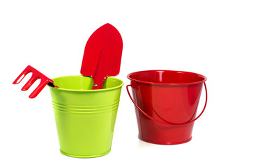 bucket in green and red