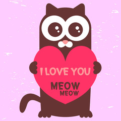 Love card with cute funny kitty