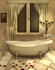 Łazienka ze świecami i płatkami róż © Obsidian Fantasy