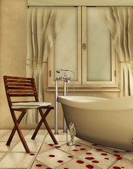 Łazienka retro z płatkami róż © Obsidian Fantasy