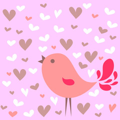 Romantic card with cute pink bird