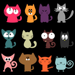 Set of various colorful funny cats