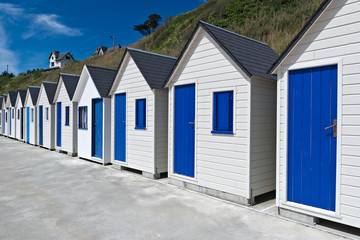 Fototapeta na wymiar Famous Beach Huts in Trouville, Normandy, France