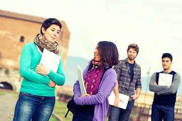 Multicultural College Students at Park,Tuscany,Italy