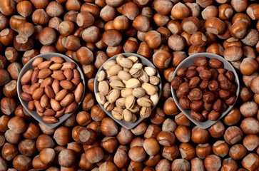 Three types of nuts background