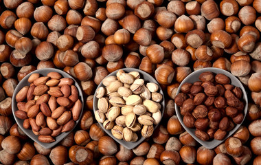 Three types of nuts background