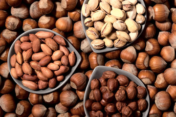 Three types of nuts background