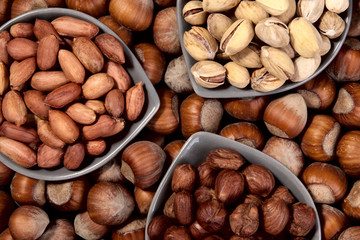 Three types of nuts background