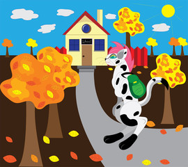 The school student a cat goes to school.