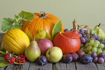 Vegetables and fruits in autumn season still life