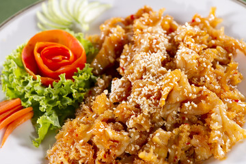 jellyfish sesame, brown jelly fish with sesame oil Chinese food