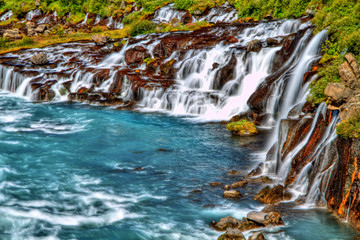 Hraunfossar waterfall in HDR, Iceland