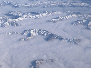 View from sky of Southern Alps, New Zealand