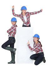 Happy handywoman, studio shot