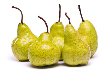 green pears on white