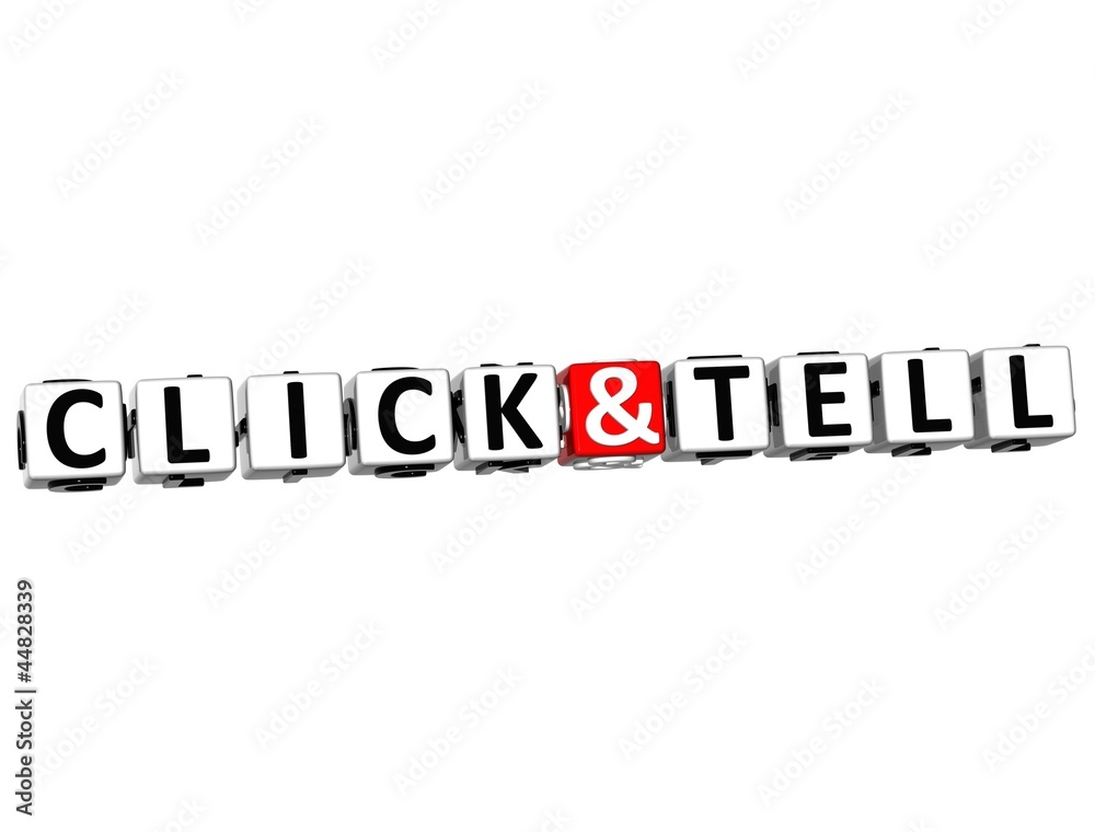 Poster 3d click and tell button click here block text