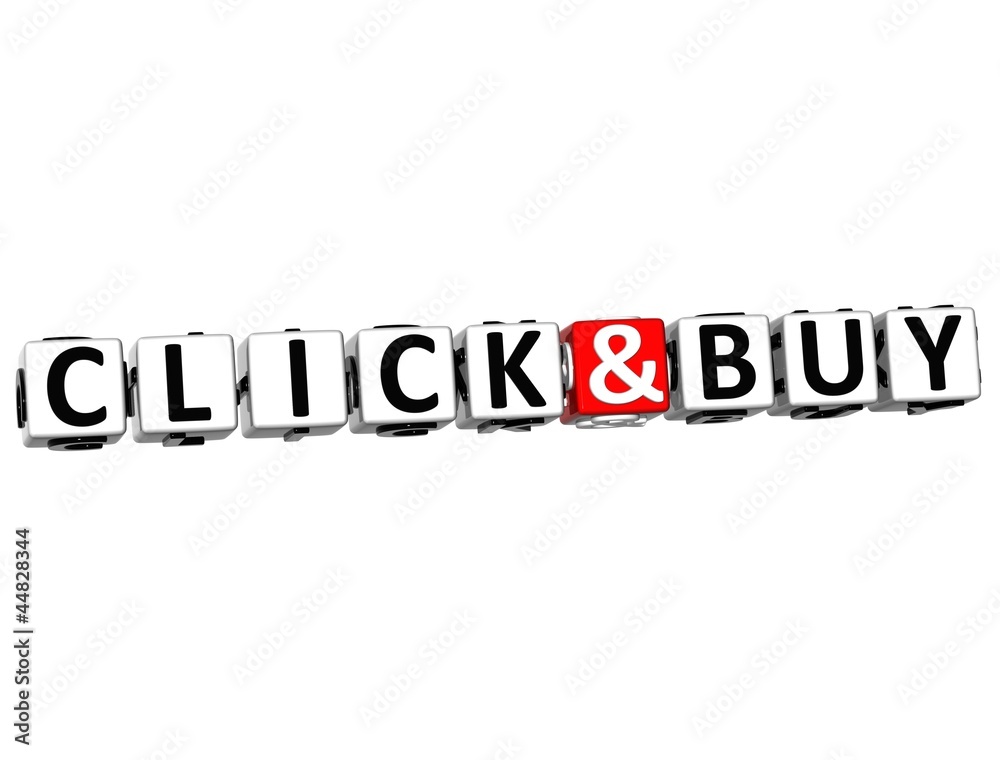 Poster 3d click and buy button click here block text