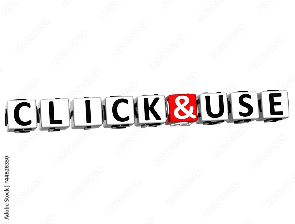 Poster 3d click and use button click here block text
